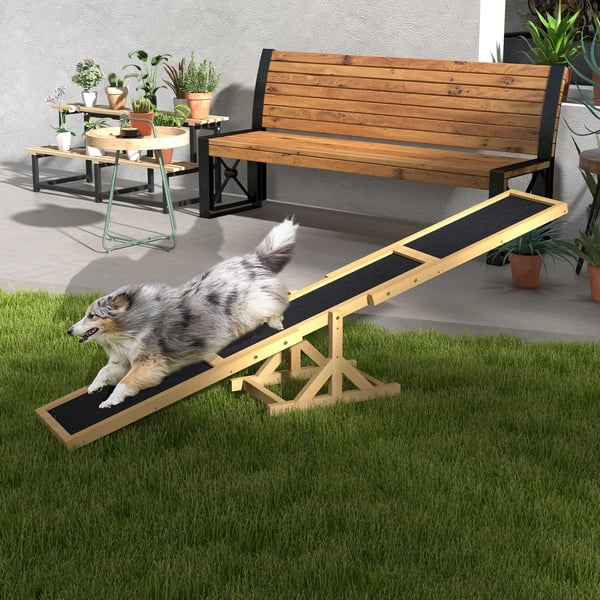 Hundvippa i Tannenholz, Gul - Träningsramp för Hundar upp till 50 kg, 180x30x30 cm