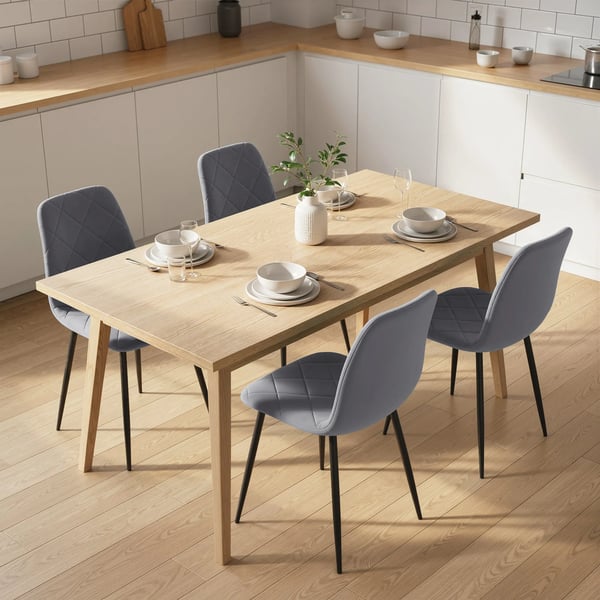 Matsalsstolar, Set med 4 köksstolar med ryggstöd, sammetslook, klädda stolar med metallben, för matbord, grå