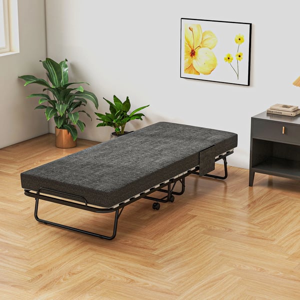 Foldeseng med Madras og Hjul, Mørkegrå, 190x80x42 cm, Polyester & Stål