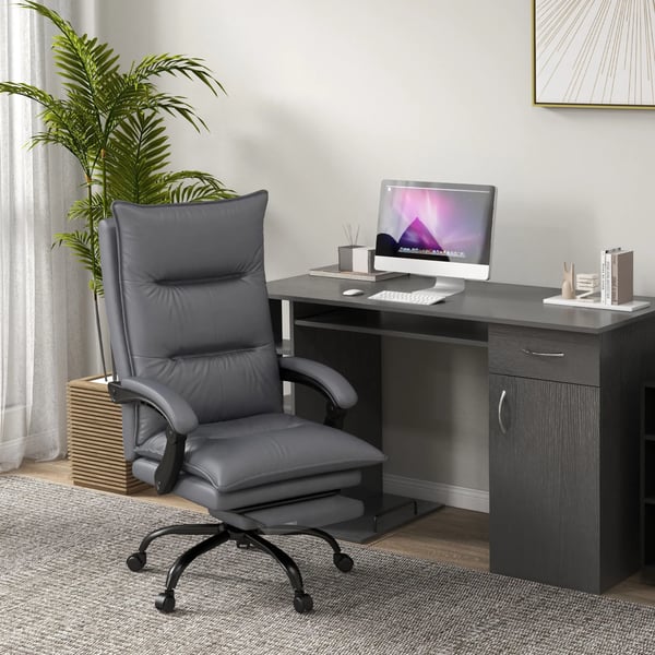 Massagestol Mrkegr, Mikrofiber Kontorstol m. Fodsttte og Varme, Justerbar 155°, Ergonomisk Chefstol