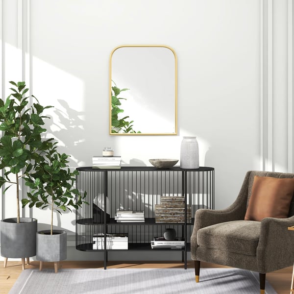 vægspejl, 60 x 87 cm badeværelsesspejl i barokstil, dekorativt spejl med metalramme til stue, soveværelse, guld