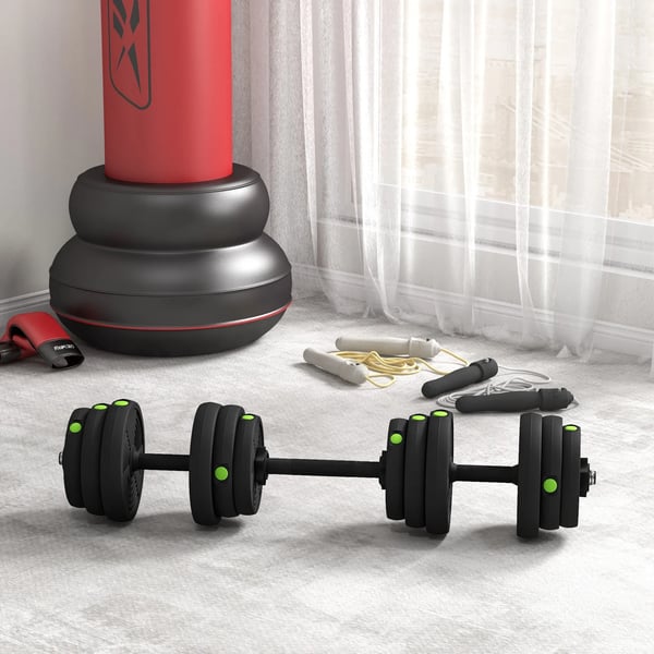 2-in-1 Säädettävä Kuntopainosetti 25kg - Tanko ja Käsipainot - Musta/Vihreä