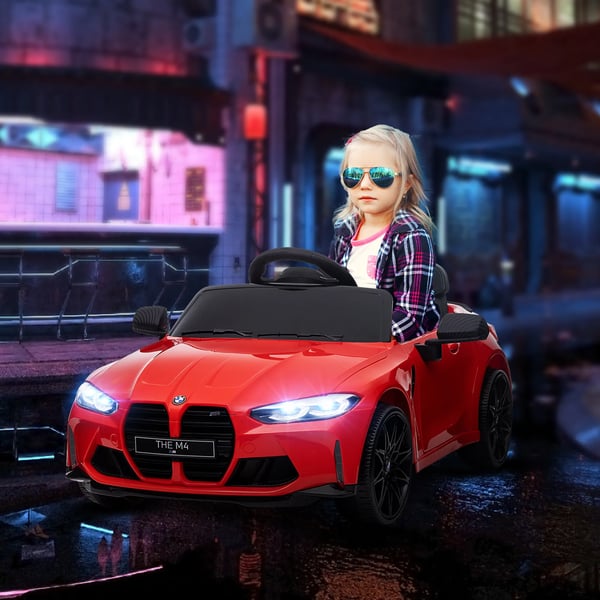 Elbil BMW M4 12V Röd för barn, Fjädring, MP3, USB, LED, 3-5 år