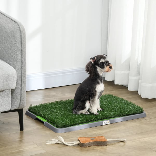 hundetoilet med 2 græsmåtter, bakke til pottetræning, hvalpetoilet til hvalpe indendørs udendørs grøn 67 x 41 cm | Aosom