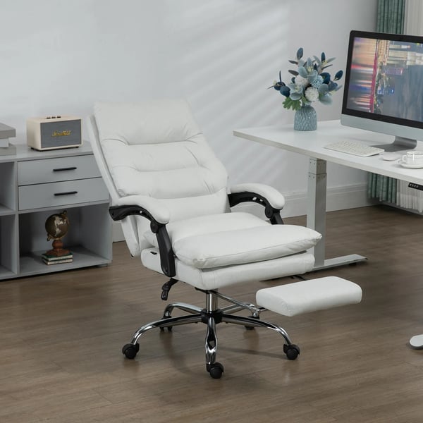 Ergonomisk Kontorsstol med Massagefunktion, Fotstöd och Värme - Krämvit Polyester/Stål