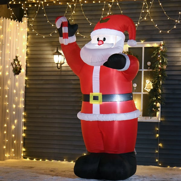 Oppustelig juledekoration, 2,4 m julemand med LED-belysning, sukkerstang
