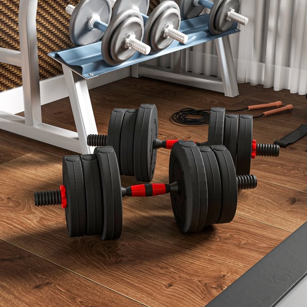 säädettävä käsipainosetti 20 kg (2in1 lyhyt/pitkä tanko) voimaharjoitteluun ja painonnostoon kotiin - Musta, Muovi