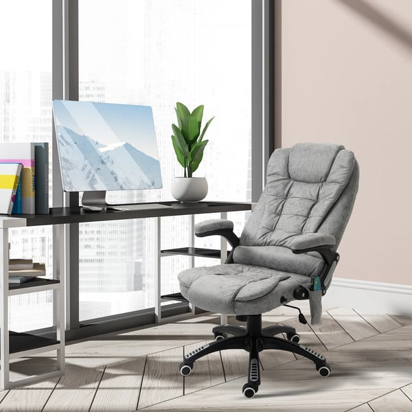 Ergonomisk Kontorstol med Massage og Varme, Grå Mikrofiber - Justerbar, 120kg