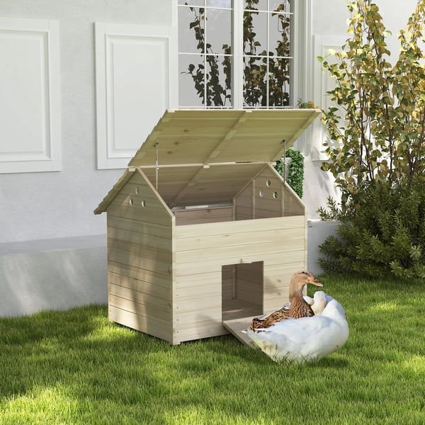 Andehus med flip-tag, naturtræ træ, 100x82,5x91 cm