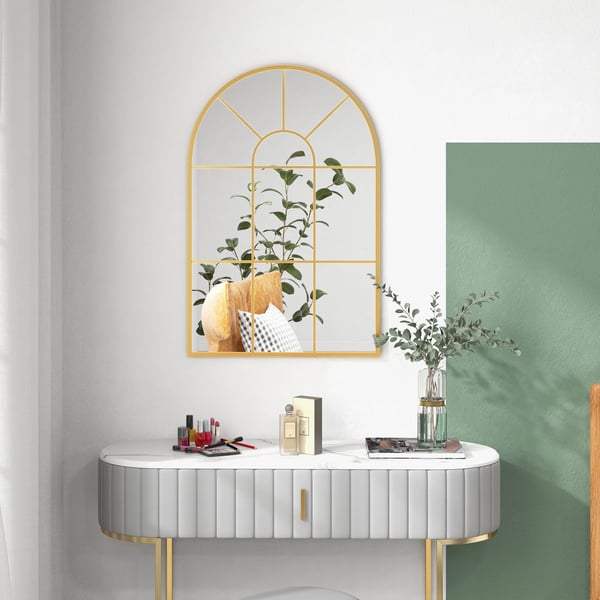 seinäpeili ikkunapeili 91 x 60 cm koristeellinen peili metallikehyksellä, ripustettava peili olohuoneeseen, makuuhuoneeseen, kulta | Aosom