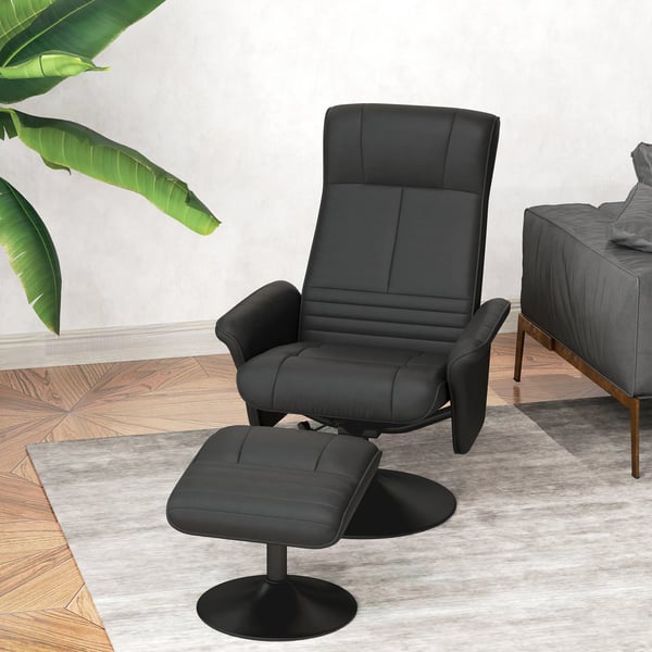 Loungestol med skammel, drejelig med liggefunktion, mikrofiber, sort
