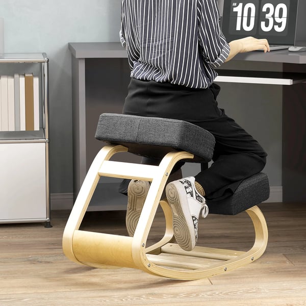 Ergonominen Polvistuoli - Koivuvaneri / Musta, Terveellinen Ryhti & Mukavuus, Max 120kg