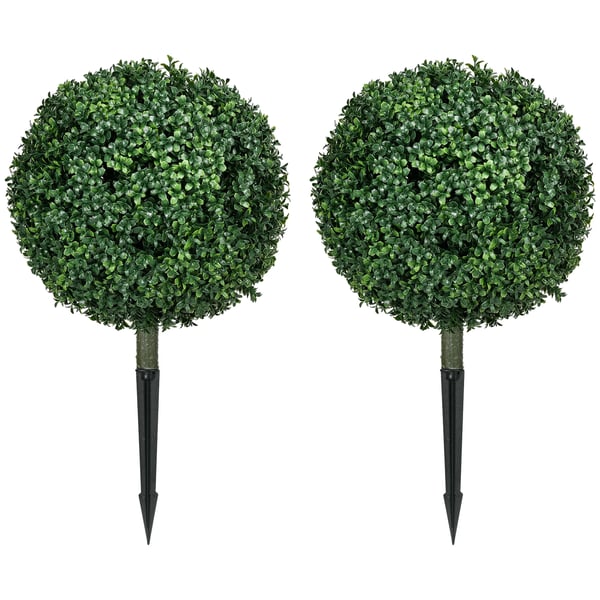 2 stk. Kunstig Buxbom Rund Plante, 70 cm Hjde, UV-beskyttet Grn Plastik