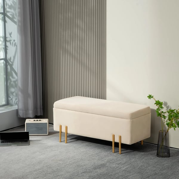 Säilytyspenkki, pehmustettu, beige polyesteri, 100x40x42cm