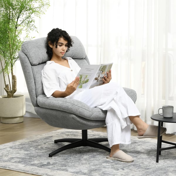 Drejestol, Chenille Loungestol, Vandafvisende, Polstret, 360 Rotation, Grå, Polyester