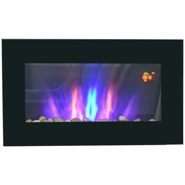 Elektrisk Vägkamin, Svart Metall, LED-Flamma, 1000/2000W, Fjärrkontroll