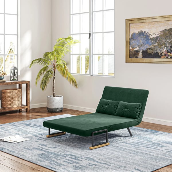 Bäddsoffa 2-sits sammetssoffa, bäddfunktion, inkl. 2 kuddar, sammetslook, natur + grön