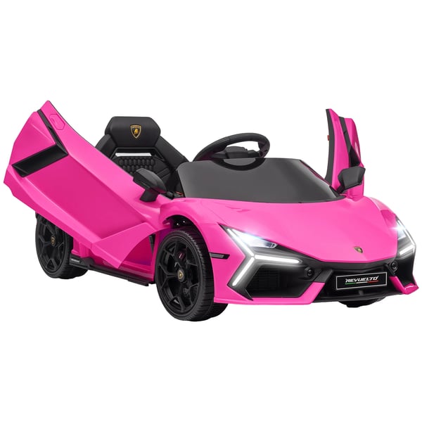 Elbil Lamborghini Revuelto 12V för barn Rosa med fjärrkontroll, musik, ljus, USB/MP3 - max 5 km/h, för 3-5 år