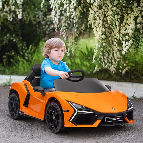 Barnens Elbil 12V Lamborghini Revuelto - Licensierad, Fjärrkontroll, Musik, LED-lampor, Orange, Max 5 km/h