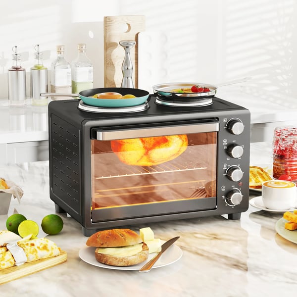 Miniugn med 2 Värmeplattor, 28L, 2600W, Svart Rostfritt Stål