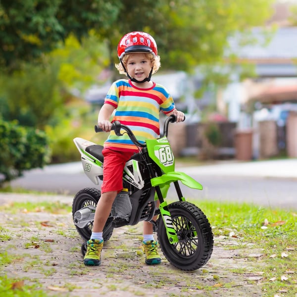 Børne Elektrisk Motorcykel 12V Grøn M. Musik & Støttehjul (3-6 år)