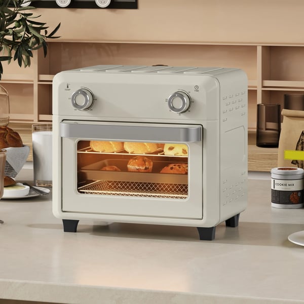 Miniovn med Varmluft - 10L, 1000W, 80-230°C, Rustfrit Stål, Cremefarvet Hvid