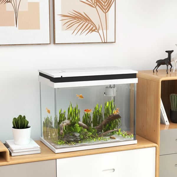 Akvarium 41L Glas med LED-lys og Filtersystem - Hvid