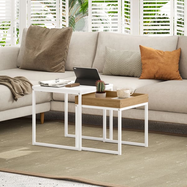 2-delat soffbord vit MDF/stålram 45x45x45cm