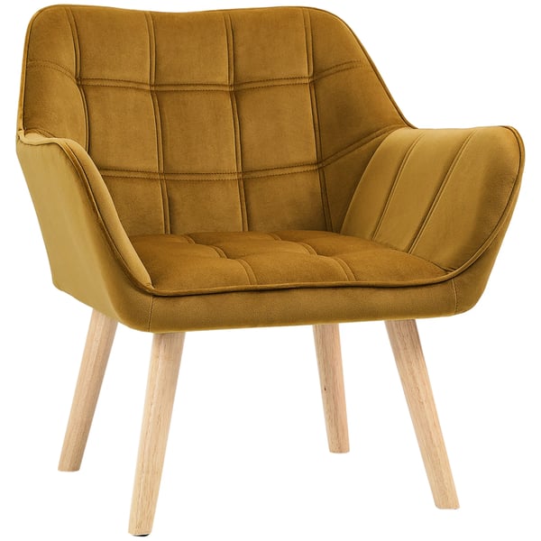 Lænestol i Fløjl, Skandinavisk Design, Gul Polyester, 67x61,5x71 cm