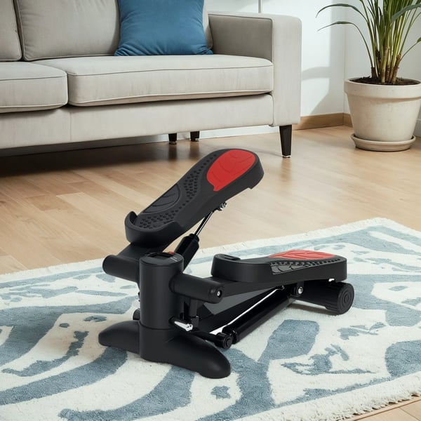 Mini-Stepper Sort - Kompakt hjemmetræner med LCD-display og hydraulik for ben- og konditionstræning op til 100 kg