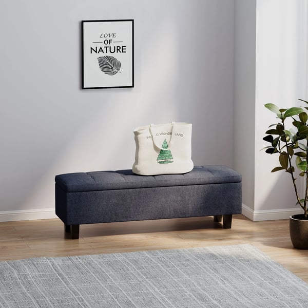 förvaringsbänk, stoppad linnebänk med träben, modern sängbänk för hall/sovrum/vardagsrum, mörkgrå, 138x40x45 cm