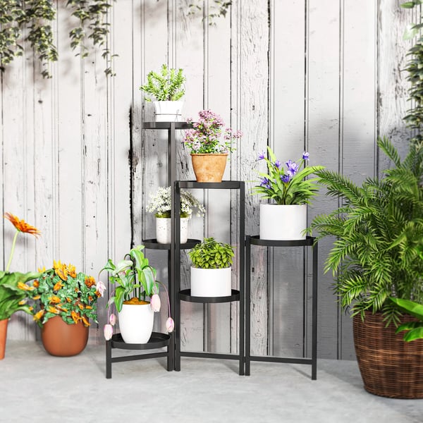 6 livelli fioriera metallo nero pieghevole per interni esterni 80cm