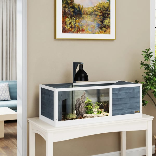 Skildpaddehus i fyrretræ, grå - 120x50x40 cm