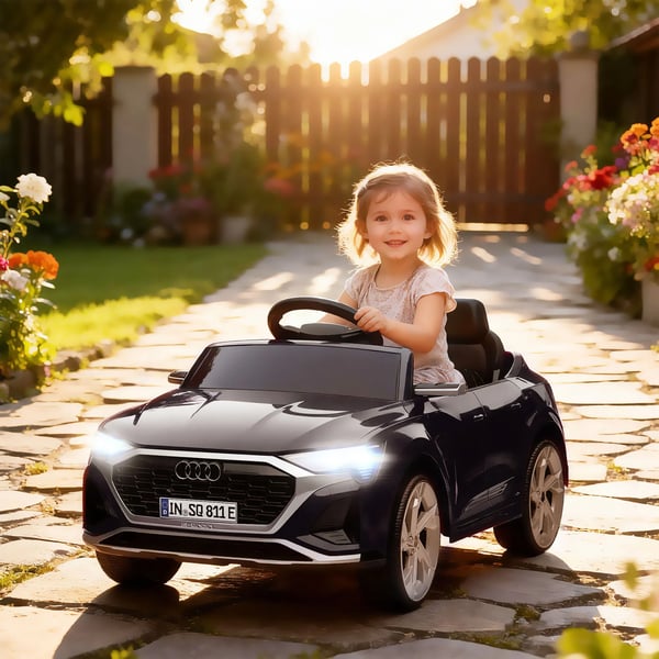 Elektrisk børnebil, 12V Audi Q8, 3-5 km/t, Fjernbetjening, Forlygter, Musik, Sort