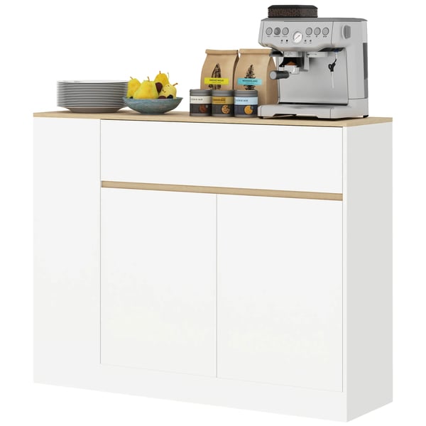 Sideboard Skab - Hvidt Træmateriale - Opbevaring med Skuffe & Justerbar Hylde (105x30x81,5 cm)