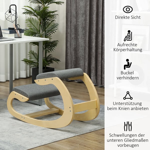ergonomisk knästol, gungande knästol, skrivbordsstol för hemmakontor, för förbättrad hållning, grå