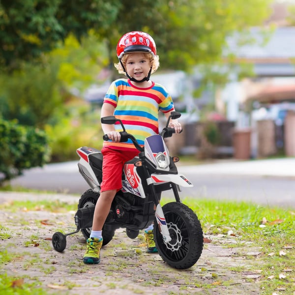 Elmotorcykel til Børn, 12V, Musik og Lys, 6 km/t, Hvid Plastik