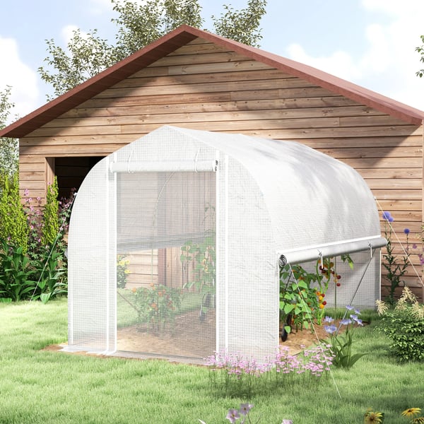 Växthus 3x2x2m med UV-beständig PE-folie och galvaniserad stålram - Vitt