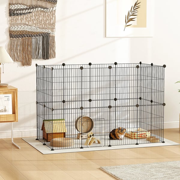 Løbegård til Smådyr – Udendørs/Indendørs Stål Gitterbure med Dør, Sort/Stål, 120x60x80 cm