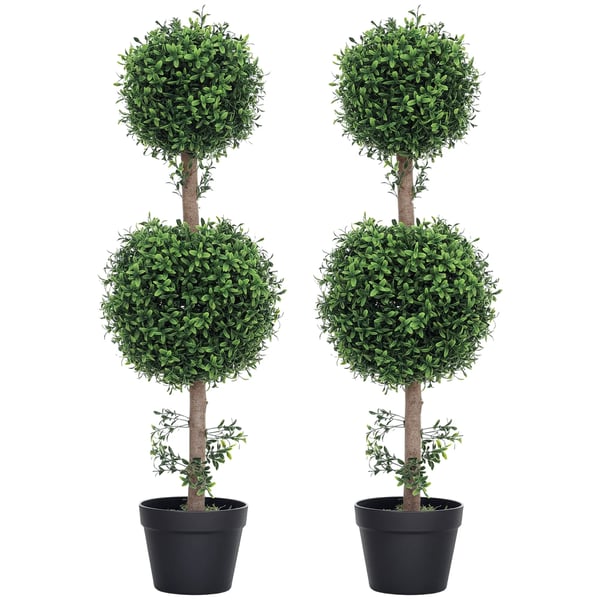 Kunstige Buxbom Planter 2 stk. Stor (91,6 cm) Grøn - UV Beskyttet Plast, Til Indendørs/Udendørs Brug