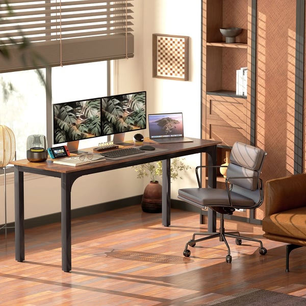 skrivebord, computerbord, rustikt design, god plads, spånplade, brun