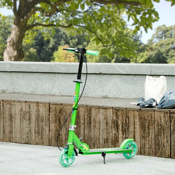 Barnsparkcykel Hopfällbar med Justerbar Styrhöjd, Lysande Hjul och Handbroms, Grön
