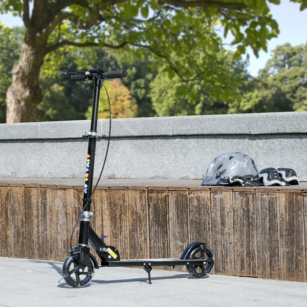Børneløbehjul, Dobbeltbremser, Metalstel, Foldbar, Sort, 3-8 år