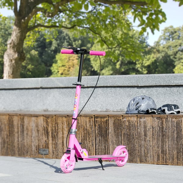 Løbehjul til Børn - Sammenklappelig, Justerbar Højde 73-89 cm, Lyserødt Kunststoff med Lysende Hjul til Børn 3-8 År