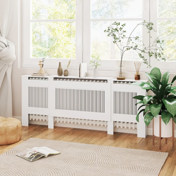 Utdragbart Radiatorskydd med Hylla, Vitt MDF, 125-201 x 19 x 81,5 cm
