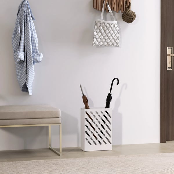 Paraplyholder i stål, hvid - 28 x 14 x 41 cm