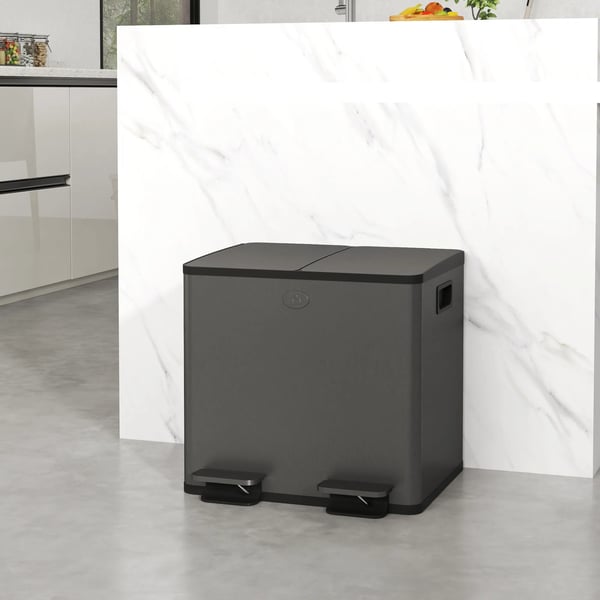 Dubbel Pedal papperskorg, 2x15L, Rostfritt stål/Plast, Svart - Luktneutraliserande och lätt att rengöra