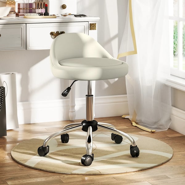rullestol højdejusterbar arbejdsstol 63-83 cm drejestol med hjul drejelig salonstol salonstol kunstlæder hvid