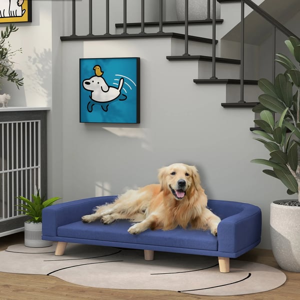 Hundeseng hundesofa kæledyrssofa, eukalyptustræ, 98 x 67 x 25 cm, blå