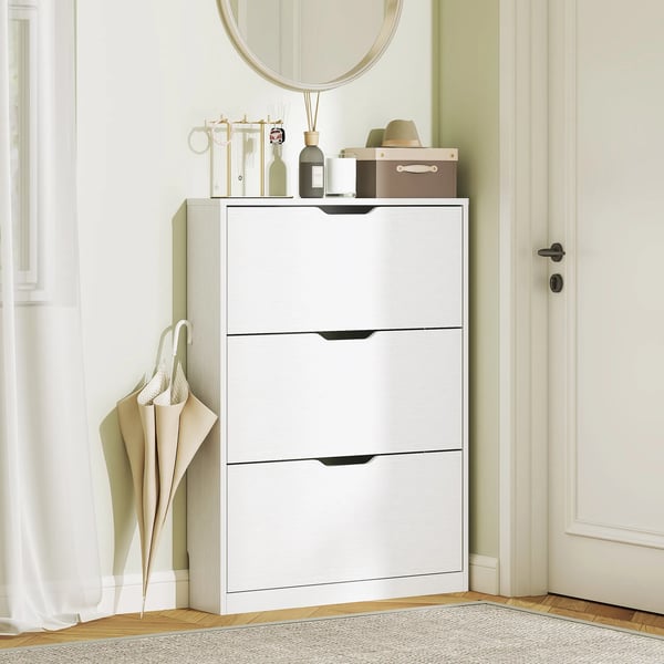 Skoskab med 3 Klapper, Hvid Skoreol 80x17x108 cm - Opbevaring til 9-12 par sko